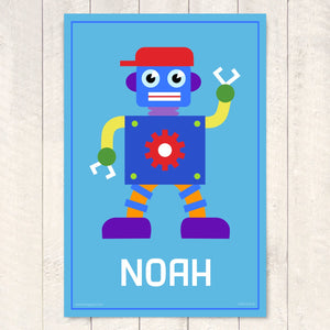 Robot Personalized Kids Wall Art Print 12" x 18"