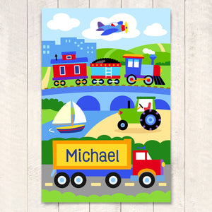 Train Plane Truck Personalized Kids Wall Art Print 12" x 18"