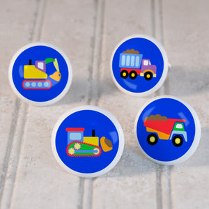 Construction Trucks 4pc Kids Small Ceramic Drawer Knob Set 1 1/2"