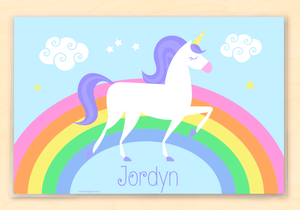 Rainbow Unicorn Kids Personalized Placemat 18" x 12" with Alphabet