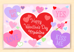 Valentine's Day Cupid Hearts Personalized Placemat 18" x 12" with Alphabet