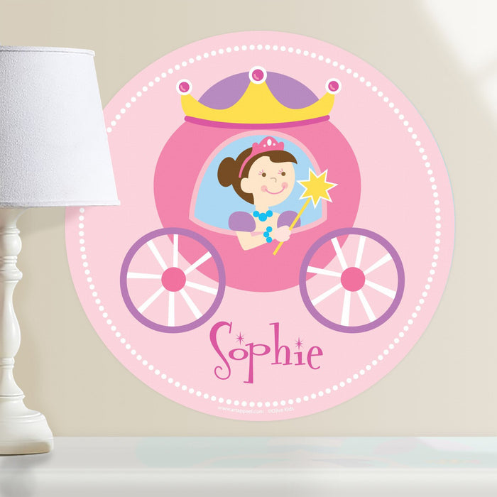 Princess & Carriage Wall Decal 12" Peel & Stick Personalized Sticker White or Ethnic