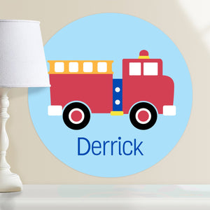 Red Fire Truck Wall Decal 12" Peel & Stick Personalized Sticker 