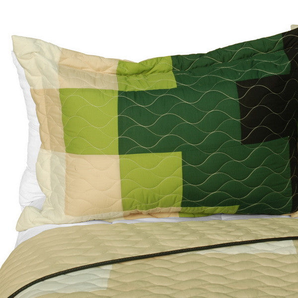 Geometric Colorblock Bedding Green Black Full/Queen Quilt Set Teen Boy  Bedspread