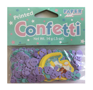 Baby Shower Party Confetti Bear on Rocking Horse Baby Rattles, Pacifiers Teal Blue & Purple