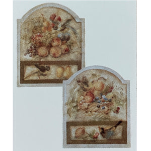 Vintage Cheri Blum Two Frescoes Arched Window Old World Italian Tuscan Fruit Basket & Birds Wall Mural 19" x 24" Pre-Pasted Wallpaper Cutouts Decor