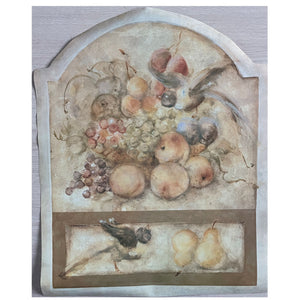 Vintage Cheri Blum Two Frescoes Arched Window Old World Italian Tuscan Fruit Basket & Birds Wall Mural 19" x 24" Pre-Pasted Wallpaper Cutouts Decor