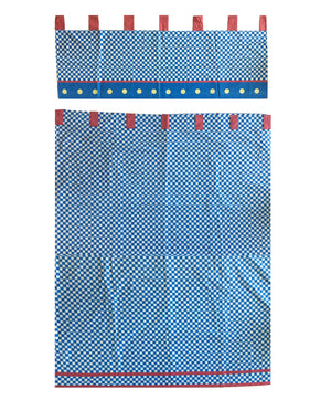 Blue White Checkered Window Curtain Panel 42" x 80" or Valance 42" x 17" Construction or Race Car Theme Kids Boys Room