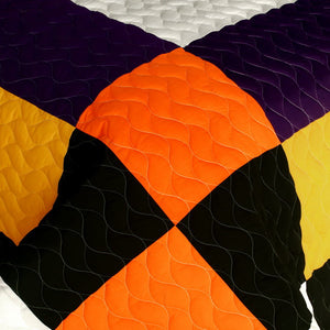 Black White Orange Purple Checkered Teen Bedding Full/Queen Quilt Set Modern Geometric Bedspread