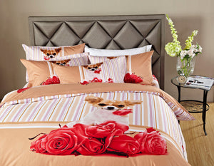 Chihuahua Dog Themed Girls Bedding Twin or Queen Duvet Cover Set Puppy Designer Ensemble