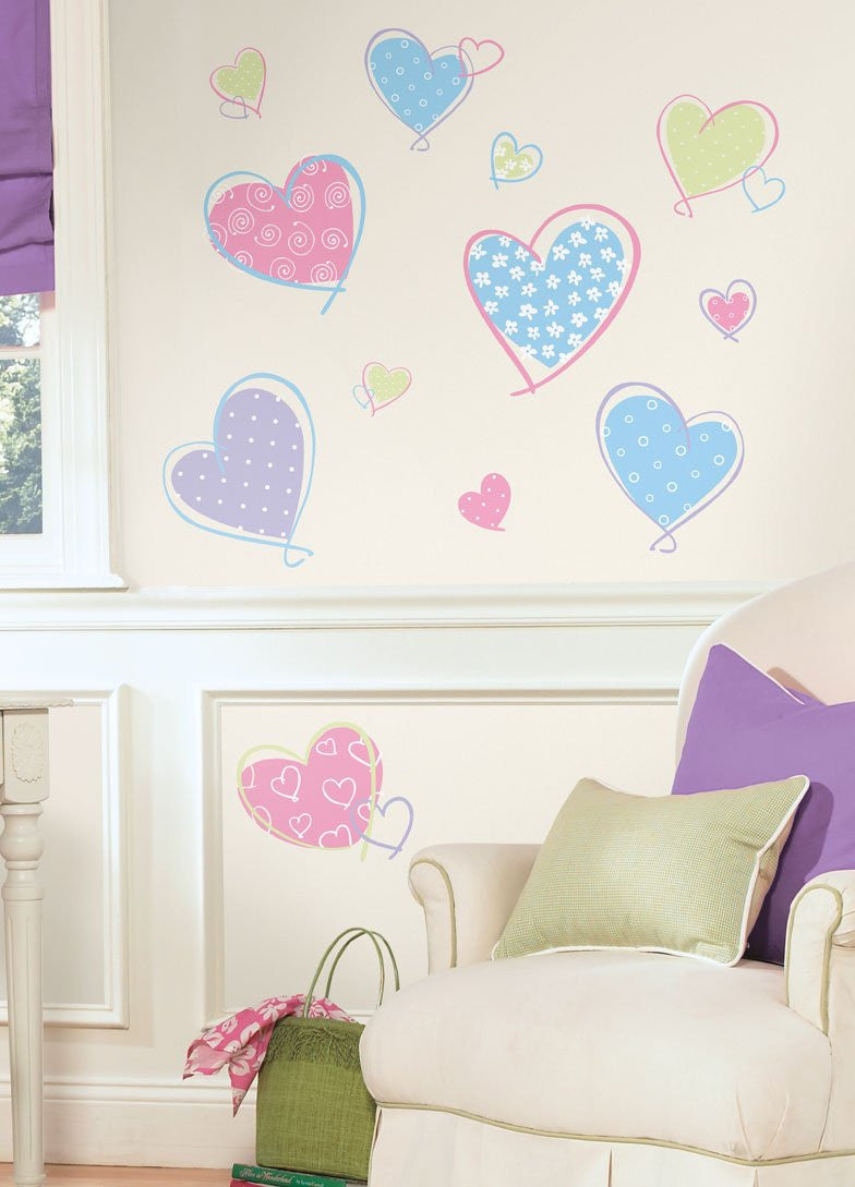 Pastel Hearts Peel Stick Wall Decals Stickers Pink Blue Purple