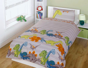 Grey / Natural Kids Rows of Dinosaurs Bedding Toddler or Twin Duvet / Comforter Cover Set
