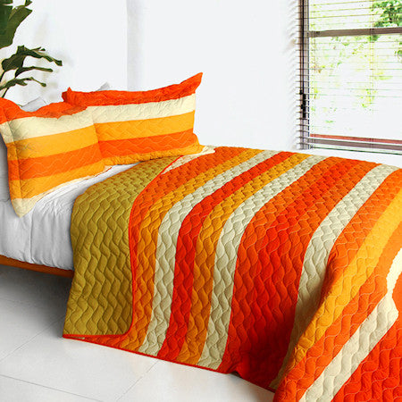 Orange Striped Teen Bedding Full/Queen Quilt Set Girl or Boy Modern Bedspread