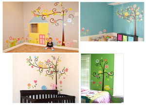 Large Scroll Tree & Owls Wall Decal Sticker Vinyl Kids Wallpaper Mural for Nursery