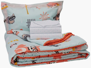 Woodland Friends Mint Green Bedding Comforter Set 5pc Twin Bed in a Bag Ensemble Fox Raccoon Owl