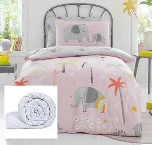 Pink Grey Friendly Elephants Twin Kids Bedding Duvet / Comforter Cover Little Girl Bed or Sheet Set