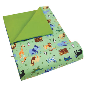 Saco de dormir para niños con diseño de animales de safari en la jungla, color verde, 30 x 66 pulgadas