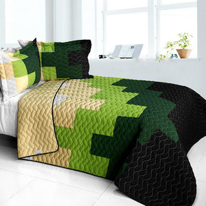 Minecraft Tree Bedding Green Black Full/Queen Quilt Set Teen Boy Bedspread