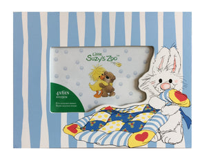 Little Suzy's Zoo Lulla Bunny with Blanket Keepsake Baby Photo Frame for 4" x 6" Photo Blue Striped