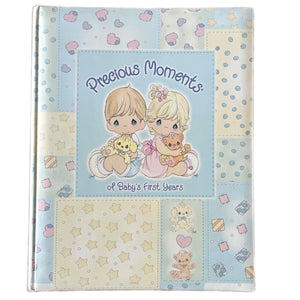 Vintage New Rare 2005 Precious Moments Baby Memory Record Book of Baby's First Years Boy & Girl with Kitty & Puppy Patchwork Padded Hardcover Keepsake Baby Shower Gift by Stepping Stones - Flaw