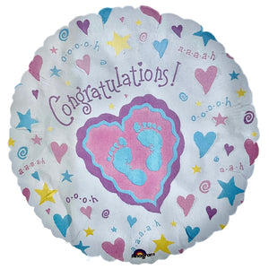 Congratulations Welcome Baby Footprints 18" Baby Shower or New Baby's Arrival Party Balloon