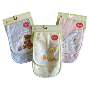 Lot de 2 bavoirs pour bébé Little Suzy's Zoo 2 épaisseurs Canard jaune, ours bleu, lapin rose