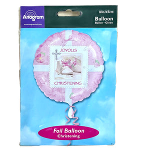 Pink Joyous Christening Baby Girl 18" Party Balloon - Cross, Baby Shoes
