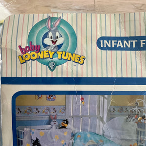 RARE Vintage NEW Baby Looney Tunes Sylvester Cat & Tweety Bird Baby Fleece Minky Plush Crib Blanket 30" x 41" Blue 1999 Moon & Stars