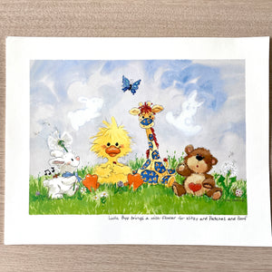 Impresión de arte de pared coleccionable Little Suzy's Zoo Baby Animals Witzy's Wish Edición limitada Vintage 1999 - Pato, oso, conejito, jirafa - Decoración de pared