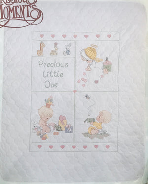 Vintage Precious Moments Stamped Cross Stitch Baby Quilt Kit Or PDF Pattern Chart Instructions 'Precious Little One' Keepsake Crib Blanket 34" x 43"