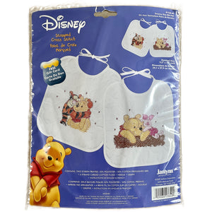 Vintage Disney Winnie The Pooh Piglet & Tigger Snoozy Day Counted Cross Stitch Baby Bib Pair Set Kit or PDF Pattern Chart Keepsake Gift 1136-40