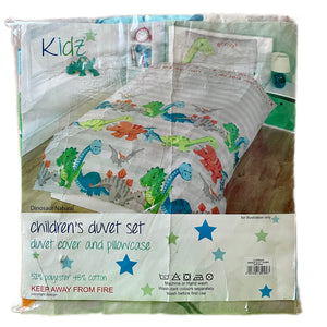 Grey Little Dinosaur Kids Bedding Toddler or Twin Duvet / Comforter Cover Set