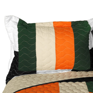 Modern Black White Orange & Red Teen Bedding Full/Queen Quilt Set - Pillow Sham
