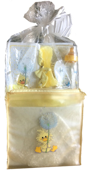 Coffret cadeau de baby shower vintage rare et neuf Little Suzy's Zoo 11 pièces - Sac à langer, biberon, peigne et brosse, ensemble d'alimentation, matelas à langer unisexe jaune canard pour bébé
