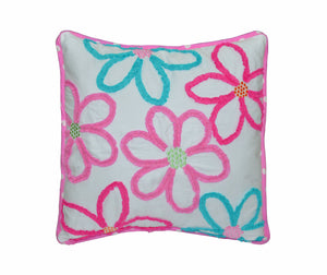 Pink Blue Ruffled Flowers Decorative Pillow