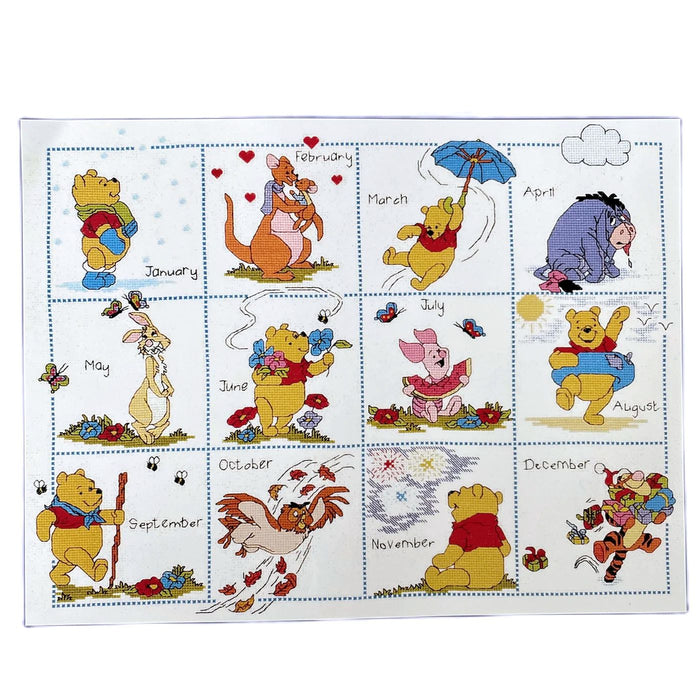 Vintage Rare Walt Disney Winnie The Pooh Bear & Friends Calendar Year Counted Cross Stitch Kit Seasons Months or PDF Chart Pattern Instructions Debbie Minton 1133-62