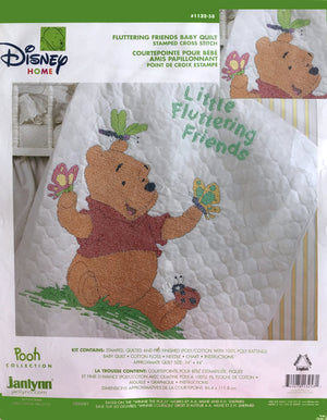 Vintage New Walt Disney Winnie The Pooh Bear & Butterflies Baby Quilt Stamped Cross Stitch Kit or PDF Pattern Chart Instructions Fluttering Friends Keepsake Gift Blanket 34" x 44"