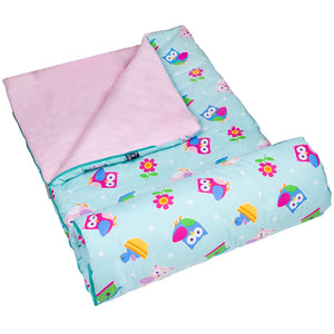 Gigoteuse enfant fille motif hiboux oiseaux fleurs papillons bleu turquoise et rose 76 x 145 cm