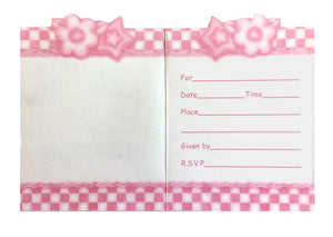 Baby's Quilt Baby Girl Shower Invitation Cards 8 CT - Pink Stripe Hearts & Flowers