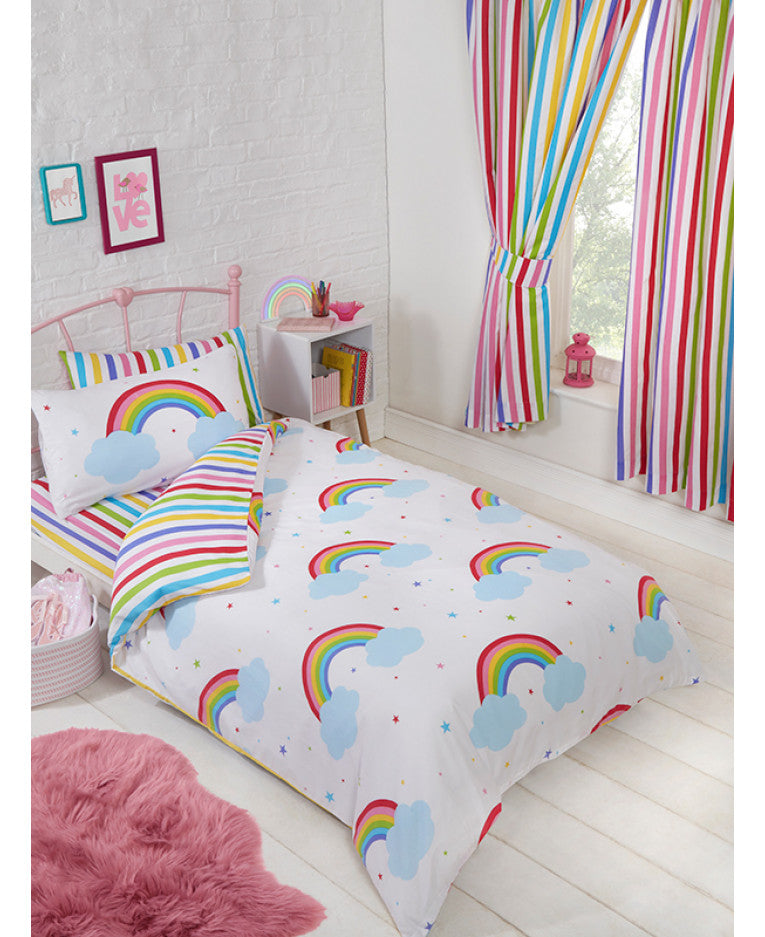 Rainbow Striped Toddler or Twin Kids Fitted Sheet Pillowcase Set