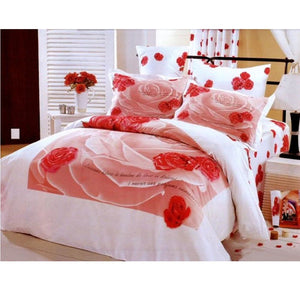 Elegant Cotton Pink & White Rose Romantic Girl Bedding Twin Duvet Cover Set Floral Print Designer 4pc Ensemble