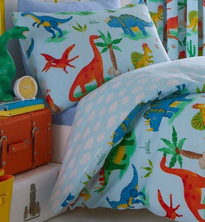 Dinosaurs & Clouds Blue Jurassic Park Kids Bedding Twin Duvet Cover / Comforter Cover Set