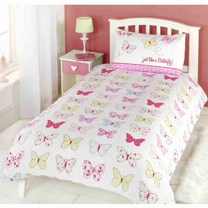 Butterfly Field Girl Bedding Twin Duvet Comforter Cover Set White & Pink