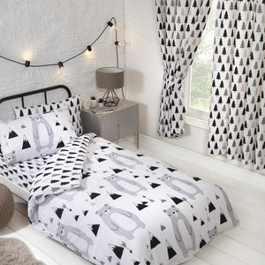 Grey Black White Forest Mountain Bear Kids Bedding Toddler Twin or Full Duvet  Cover / Comforter Cover Set or Curtains