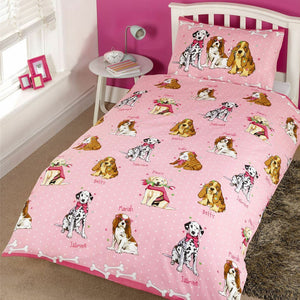 Glamorous Doggies Puppy Dogs Pink Toddler or Twin Girl Bedding Duvet / Comforter Cover Bed Set