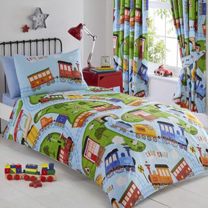 Choo Choo Trains Kids Bedding Twin Duvet / Comforter Cover Set Reversible