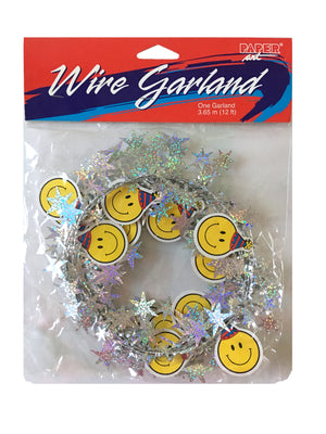 Smiley Face Birthday Party Wired Garland 12 FT with Prismatic Stars