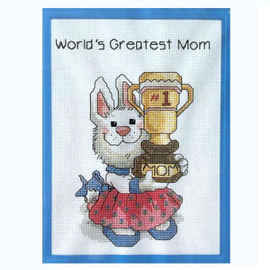 Suzy's Zoo Bunny with Trophy World's Greatest Mom Counted Cross Stitch Kit with Frame Vintage