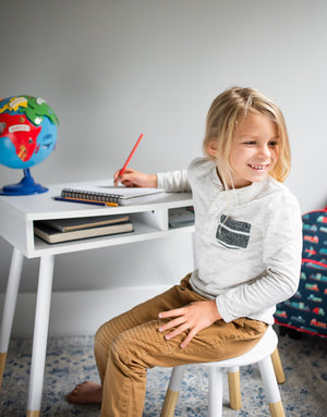Modern Premium Kids Homework Desk Table & Stool Chair 2pc Furniture Set White or Gray 29" x 22" x 17" with Storage Shelf