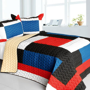 Red White Black Blue Geometric Teen Boy Bedding Full/Queen Quilt Set